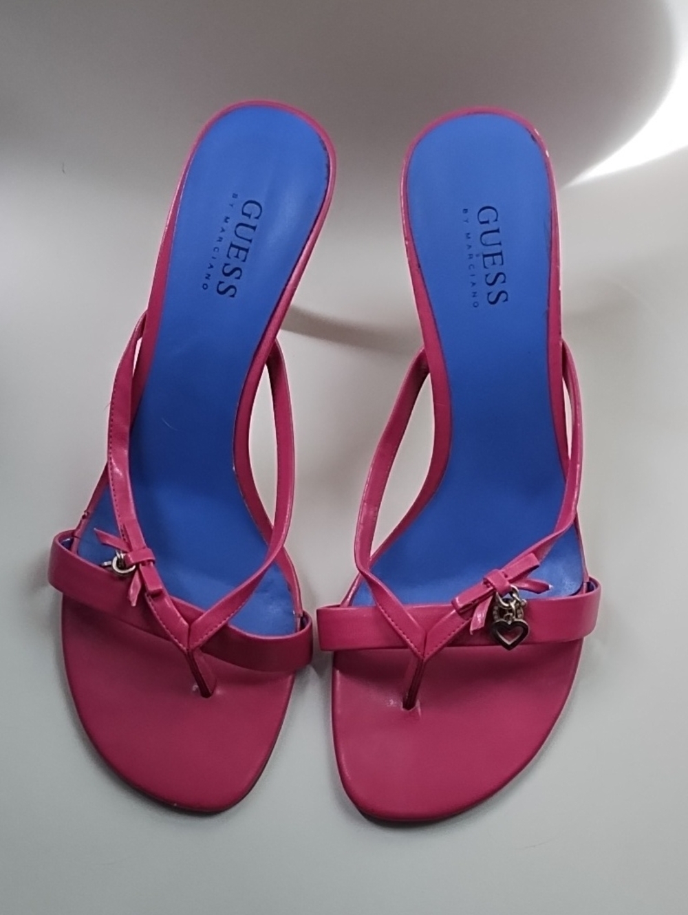 GUESS Hot Pink Strappy Heeled Sandals with Blue Insole